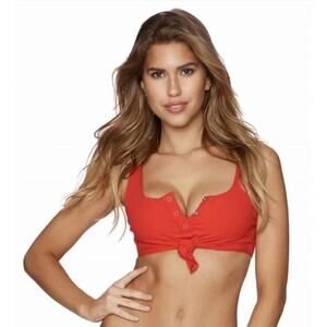 Beach Bunny Red Tide Knot Snap Buttons Bralette Bikini Top, S